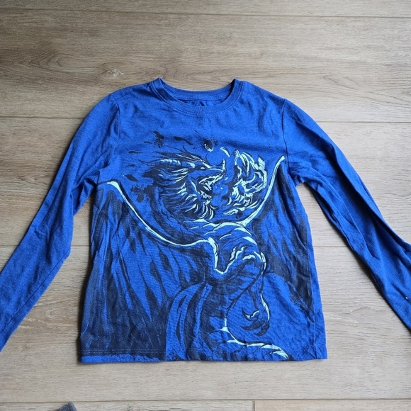 Cat & Jack Dragon & Shark Long Sleeve Crew Neck Tee Set of 2 EUC S (6/7) - Picture 7 of 10